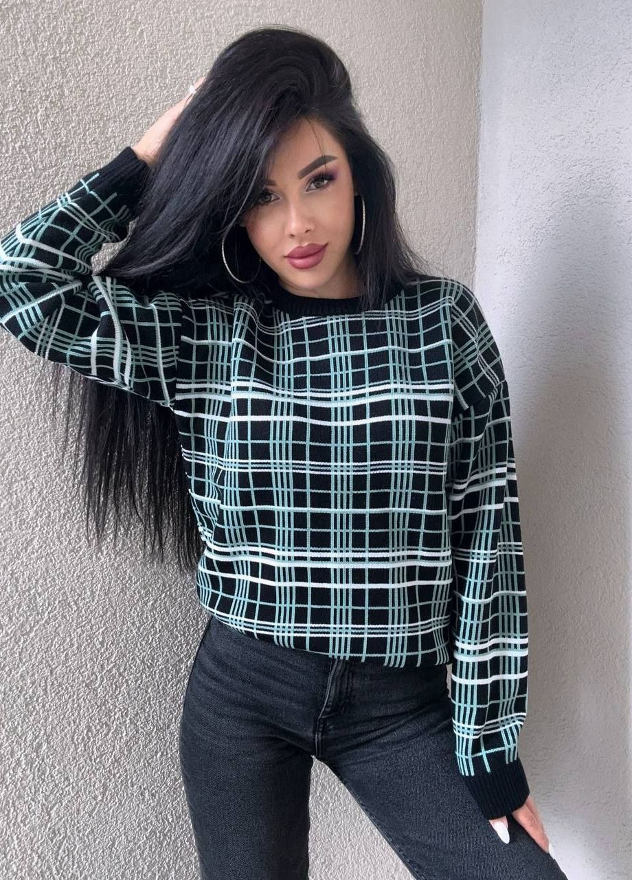 Комбинированный демисезонный стильный кэжуал свитер клетка Vakko