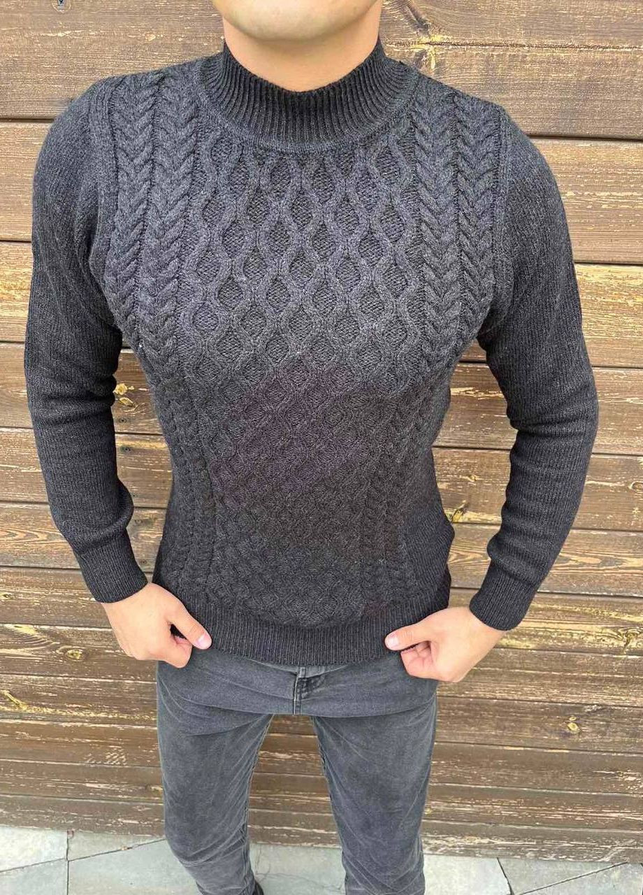Черный зимний мужской однотонный свитер No Brand