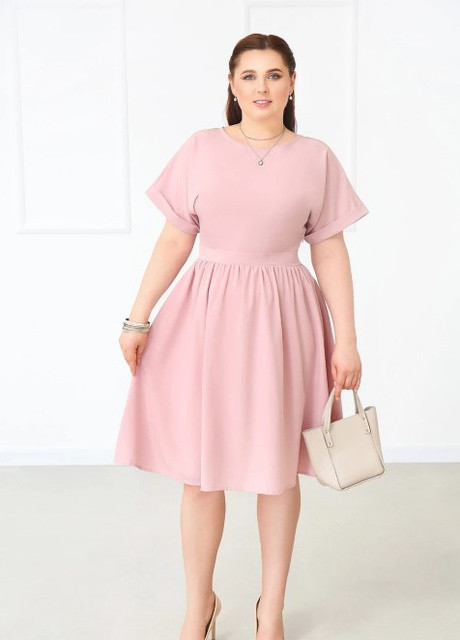 Розово-лиловое кэжуал женское платье миди Fashion Girl однотонное