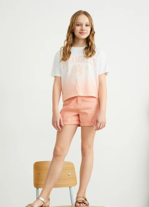 Комбинированная летняя стильная короткая футболка для девочки 2196873 C&A