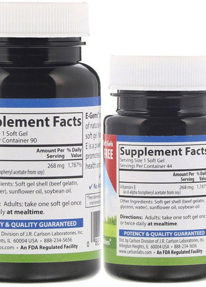 E-Gems Elite 268 mg (400 IU), 2 Bottles, 90+44 Softgels CAR-00349 Carlson Labs (257252445)