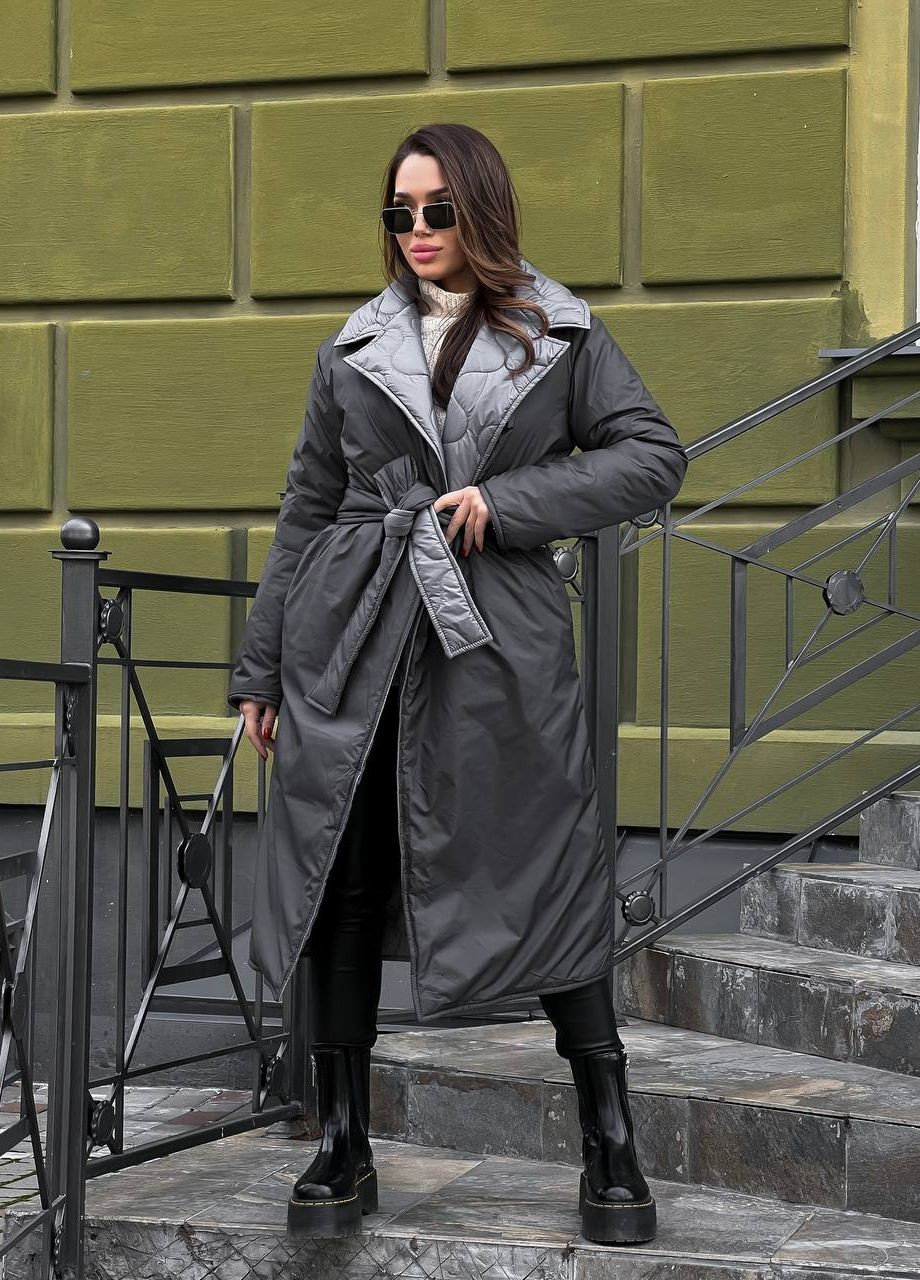 Серая женская двухсторонняя куртка плащевка No Brand