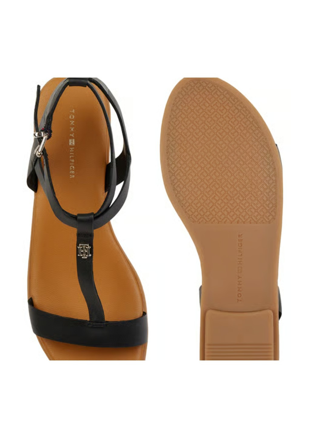 Черные босоножки feminine leather flat sandal Tommy Hilfiger