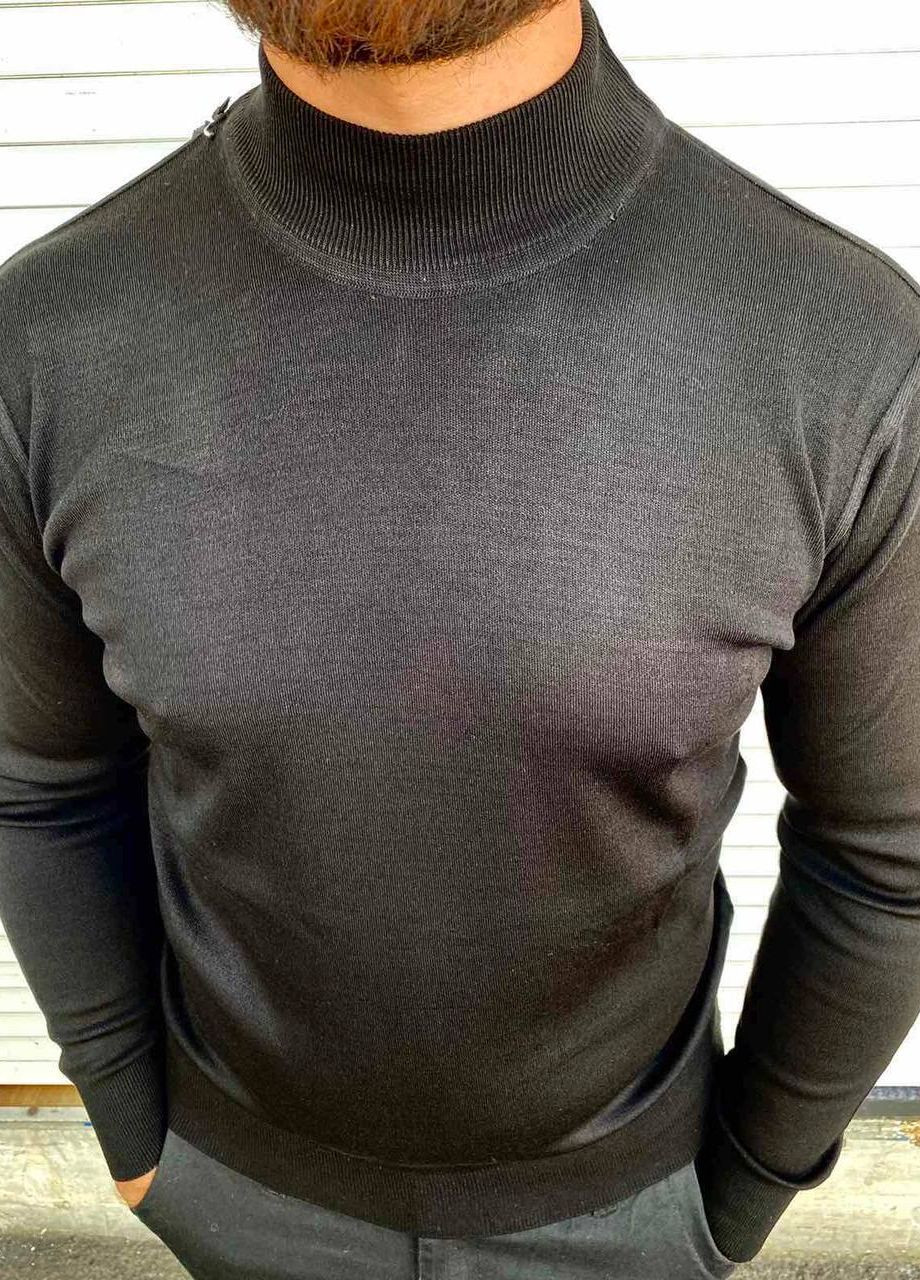 Черный демисезонный мужской однотонный свитер No Brand