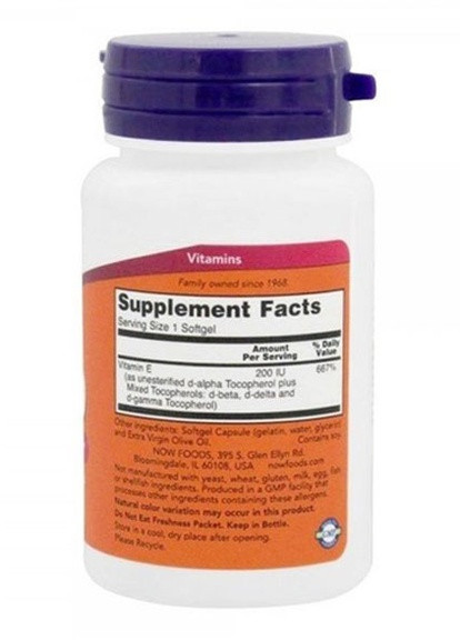 Vitamin E-200 with Mixed Tocopherols 100 Softgels Now Foods (257342442)