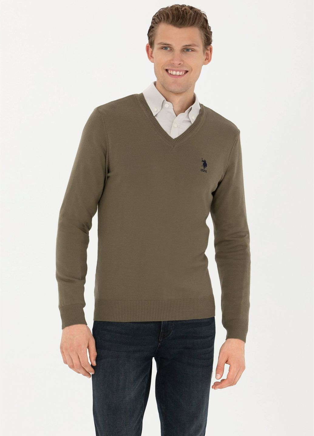 Оливковый (хаки) свитер мужской U.S. Polo Assn.