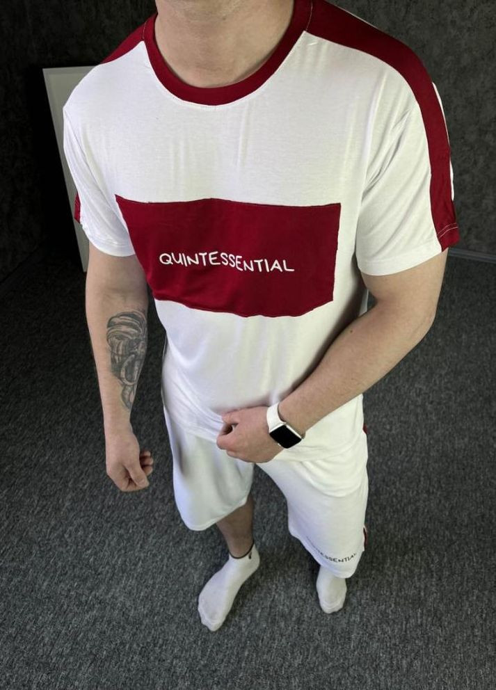 Літній чоловічий костюм біло-червоного кольору з написом No Brand (262089626)