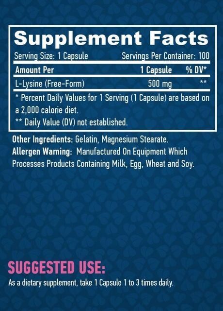 L-лизин L-Lysine 500mg 100 caps Haya Labs (260062105)