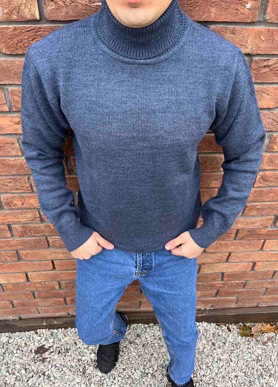 Синій зимовий чоловічий однотонний светр No Brand