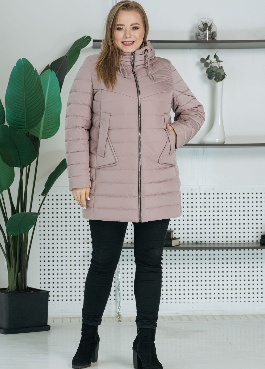 Світло-рожева демісезонна демісезонна жіноча куртка великого розміру куртка-пальто SK