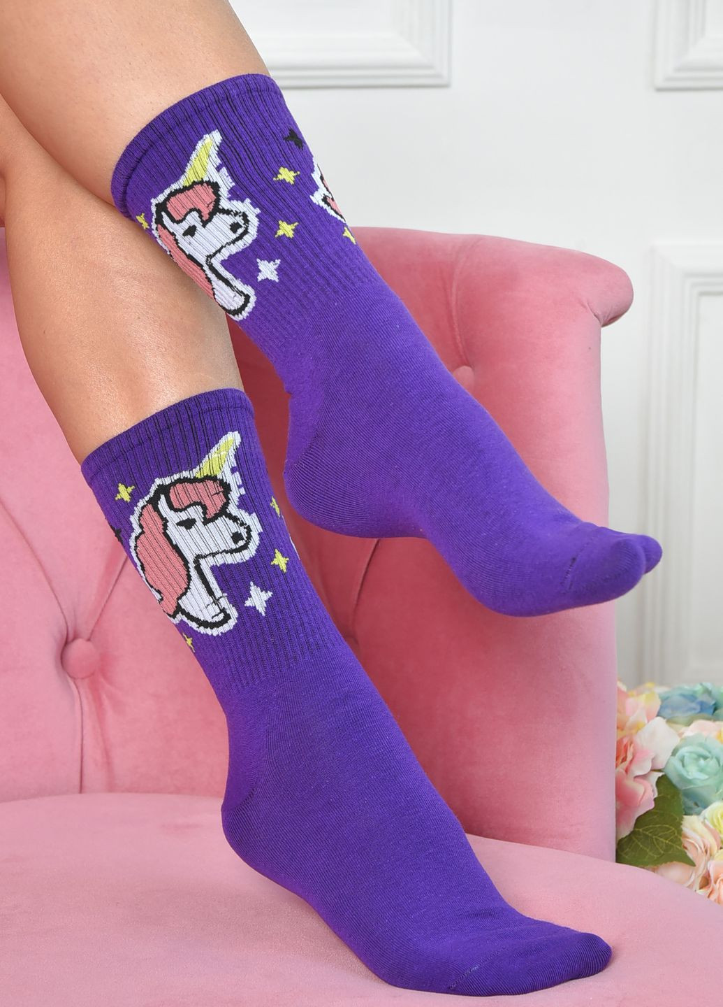 Носки женские высокие фиолетового цвета размер 38-41 Let's Shop (262376827)