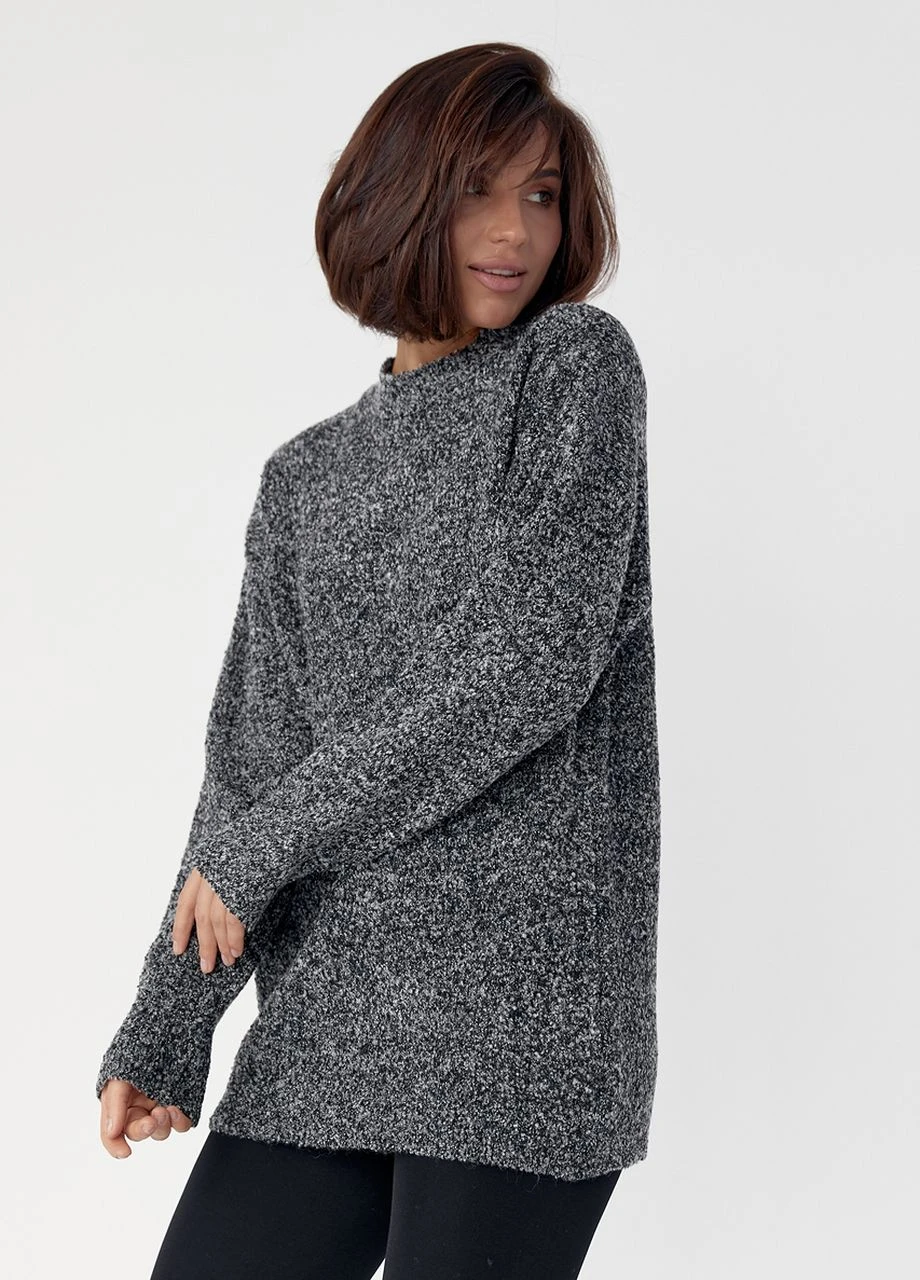 Подовжена жіноча кофта з меланжем - чорний Lurex (268551487)