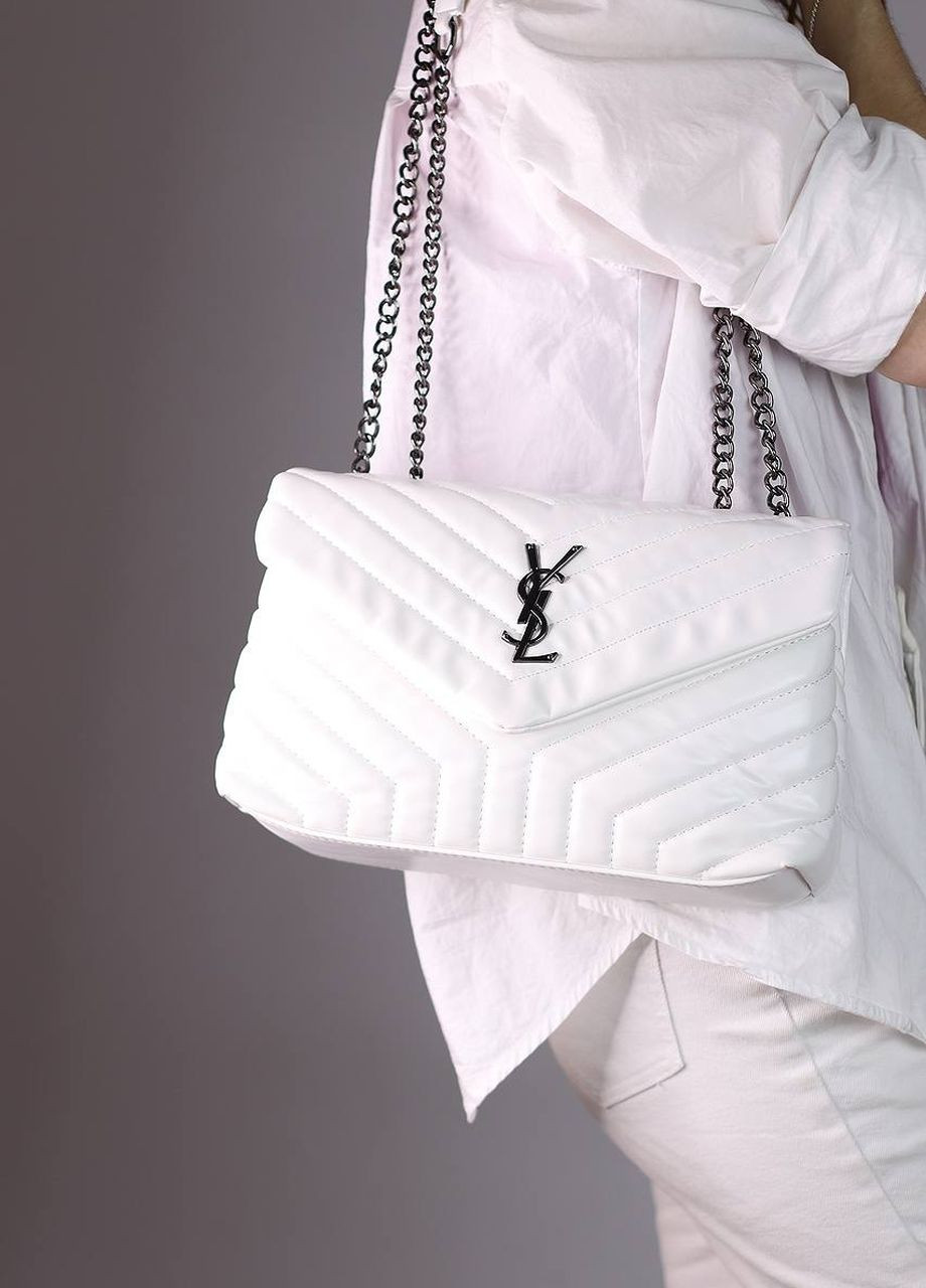 Класична сумочка з лого YSL Laurent 30 silver white Vakko (261027489)