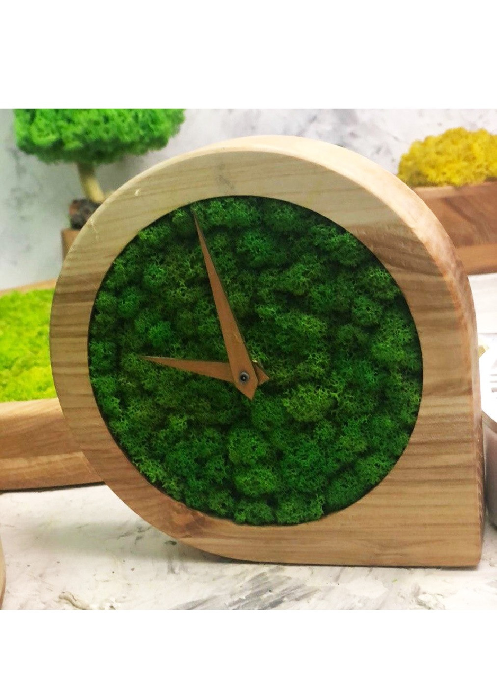 Годинник настільний фігурний фігурний компактний стильний зі стабілізованим мохом із дерева 15х15х4 см (475776-Prob) Unbranded (271125333)