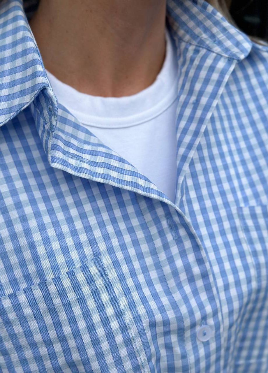 Голубой кэжуал рубашка в клетку InFashion с длинным рукавом