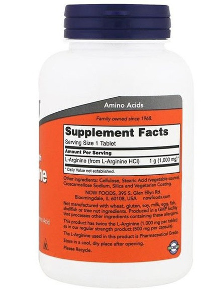 L-Arginine Double Strength 1000 mg 120 Tabs Now Foods (256724010)