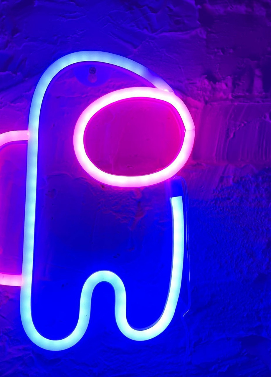 Настенный декоративный неоновый светильник-ночник Among Us Астронавт (26х18 см, амонг ас) - Синий/Розовый Forus neon decoration lamp (257033360)
