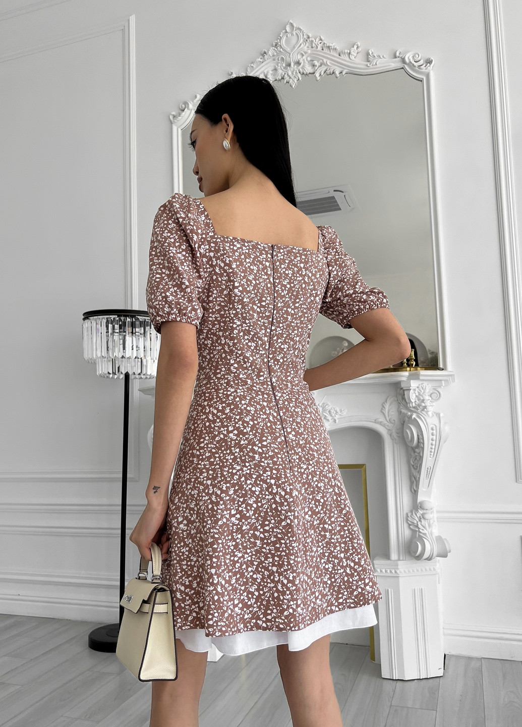 Кофейное повседневный нежное летнее платье Jadone Fashion с цветочным принтом