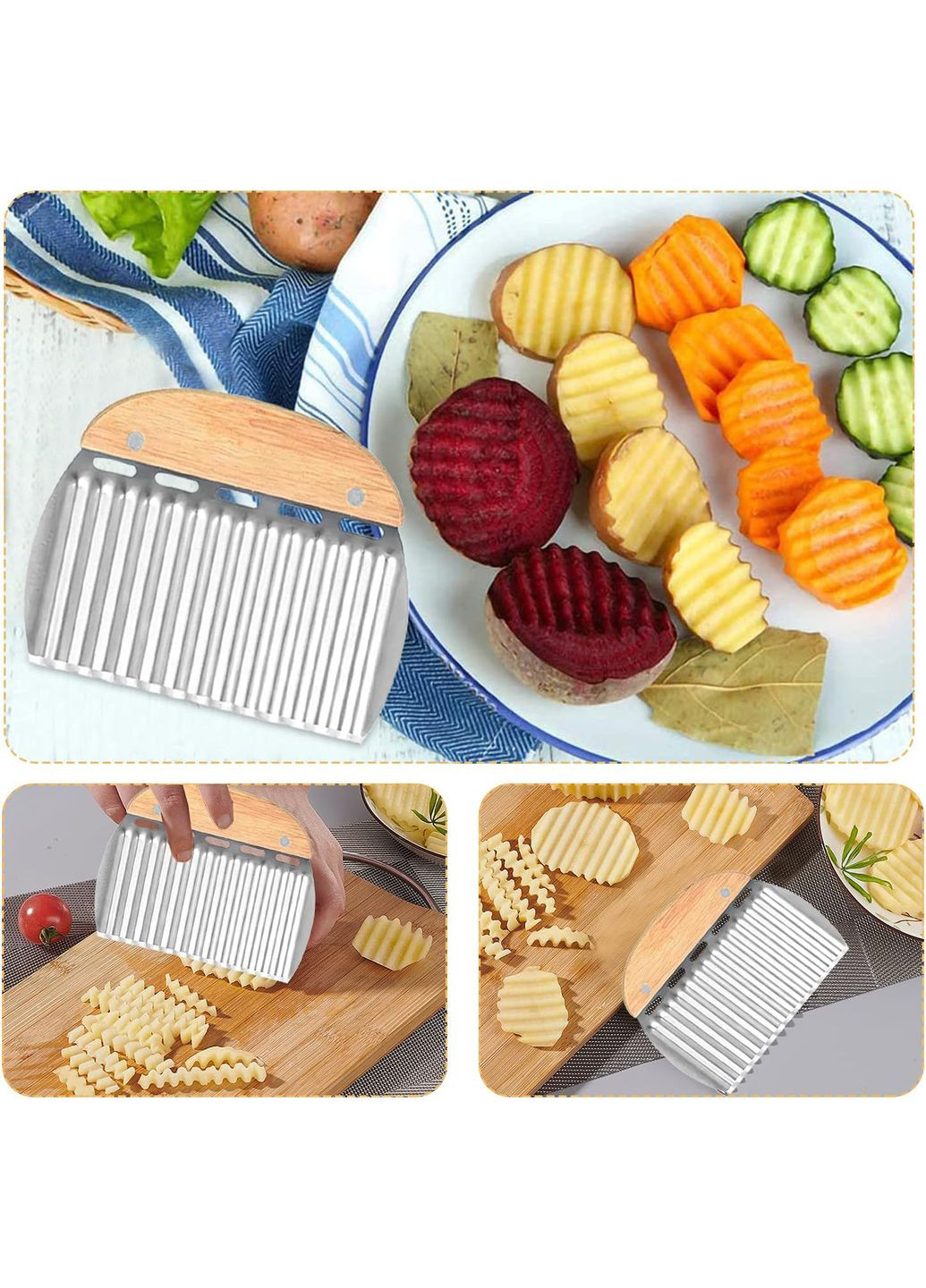 Слайсер волнистый сырорезка нож для фигурной нарезки сыра картошки чипсов карвинга с деревянной ручкой Kitchen Master (264392467)