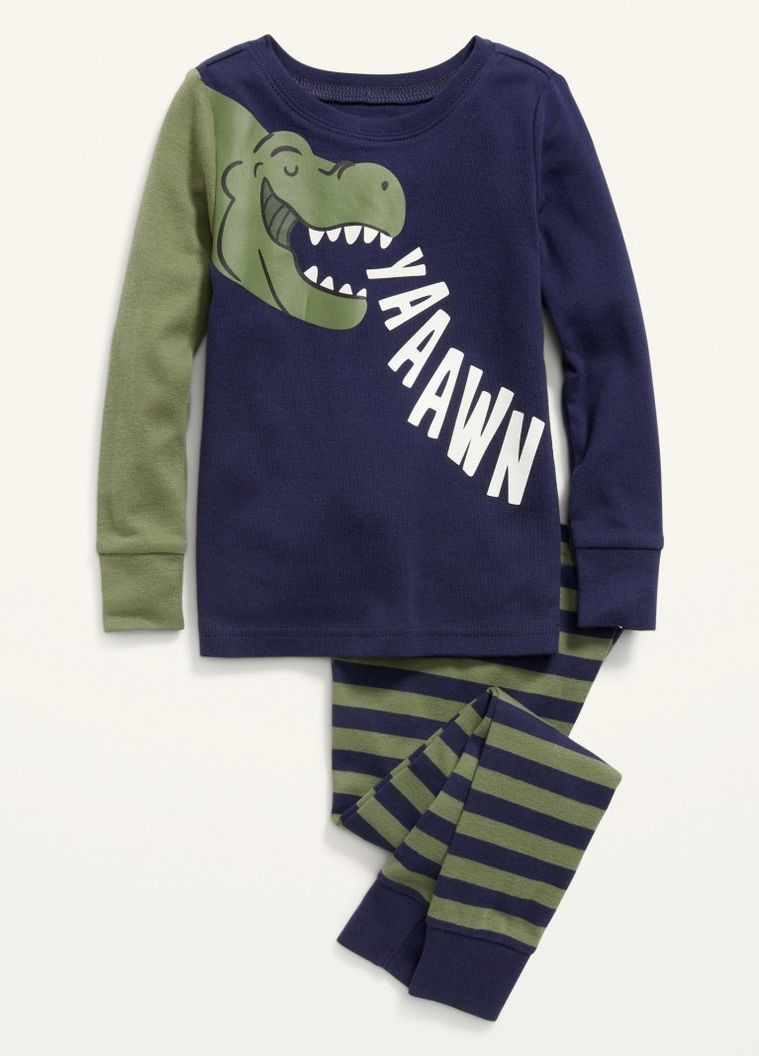 Комбінована зимня піжама для хлопчиків - тиранозавр синьо-зелена лонгслив + брюки Old Navy