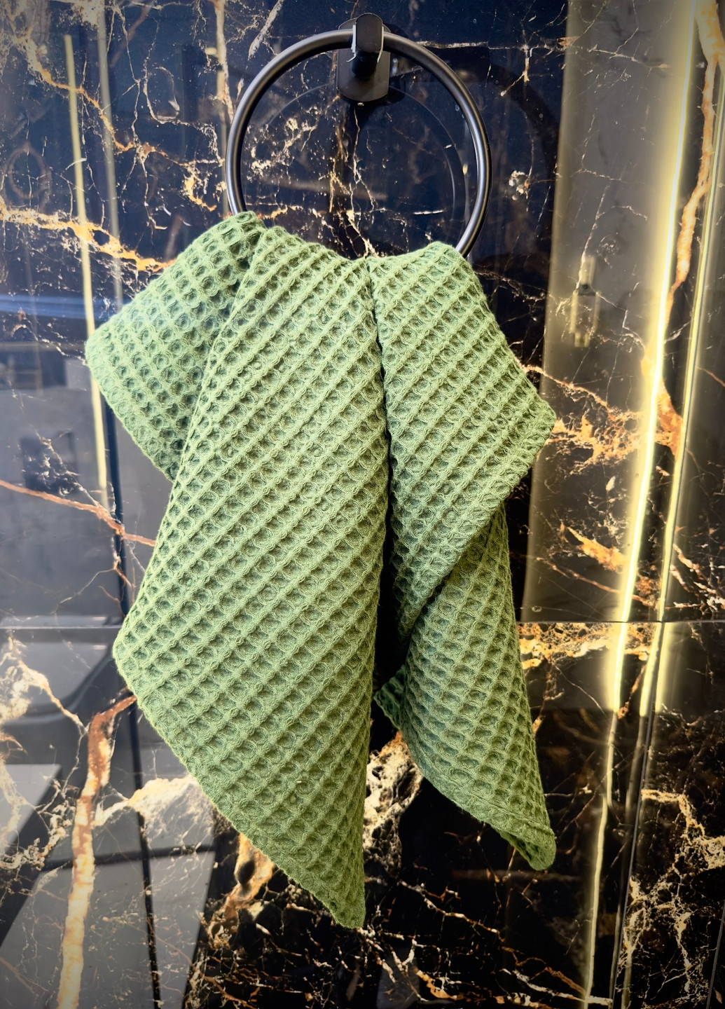 Вафельний рушник з текстурованої 100% бавовни 100х150 см колір DC textile однотонний оливковий