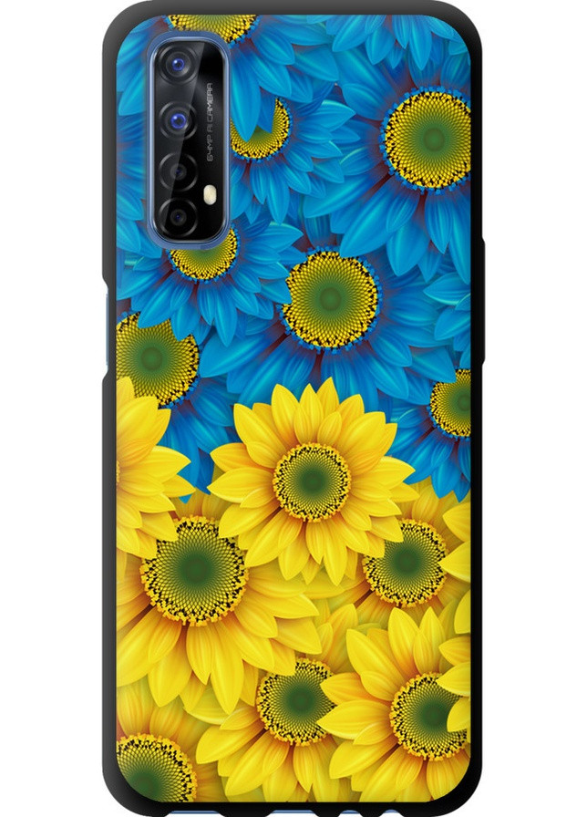 TPU черный чехол 'Жёлто-голубые цветы' для Endorphone Realme 7 (257831389)