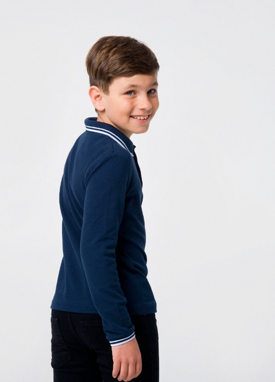 Синяя детская футболка-футболка-поло (длинный рукав) темно-синий для мальчика Smil