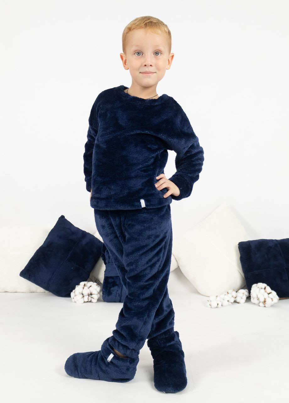 Темно-синя піжама дитяча домашня махрова кофта зі штанами темно-синій Maybel