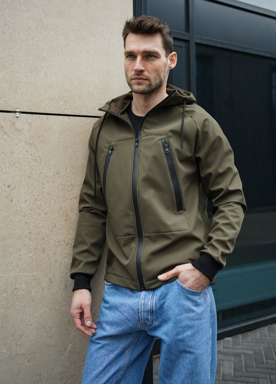 Оливковая (хаки) демисезонная стильная куртка No Brand