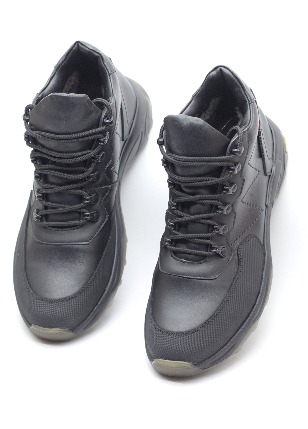 Черные зимние кроссовки зимние мужские из натуральной кожи Zlett 3063