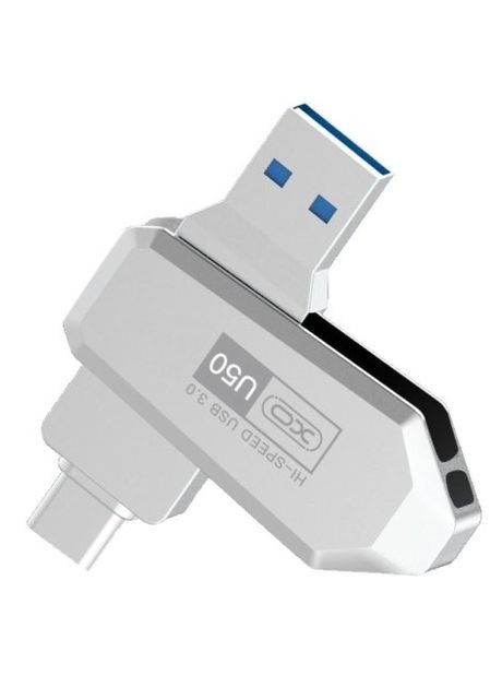 Флеш накопитель 128GB 2 в 1 (USB 3.0 + USB Type-C, компактная флешка, высокая скорость) - Металик XO u50 (269266505)
