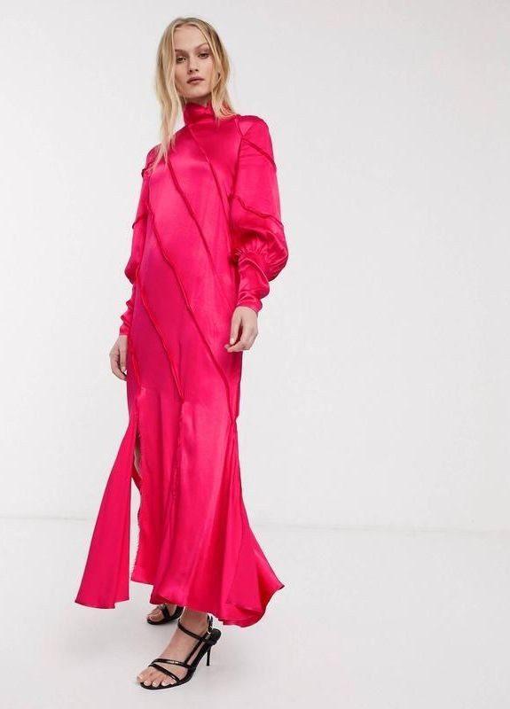Фуксинова (кольору Фукія) максі плаття з довгими рукавами Asos