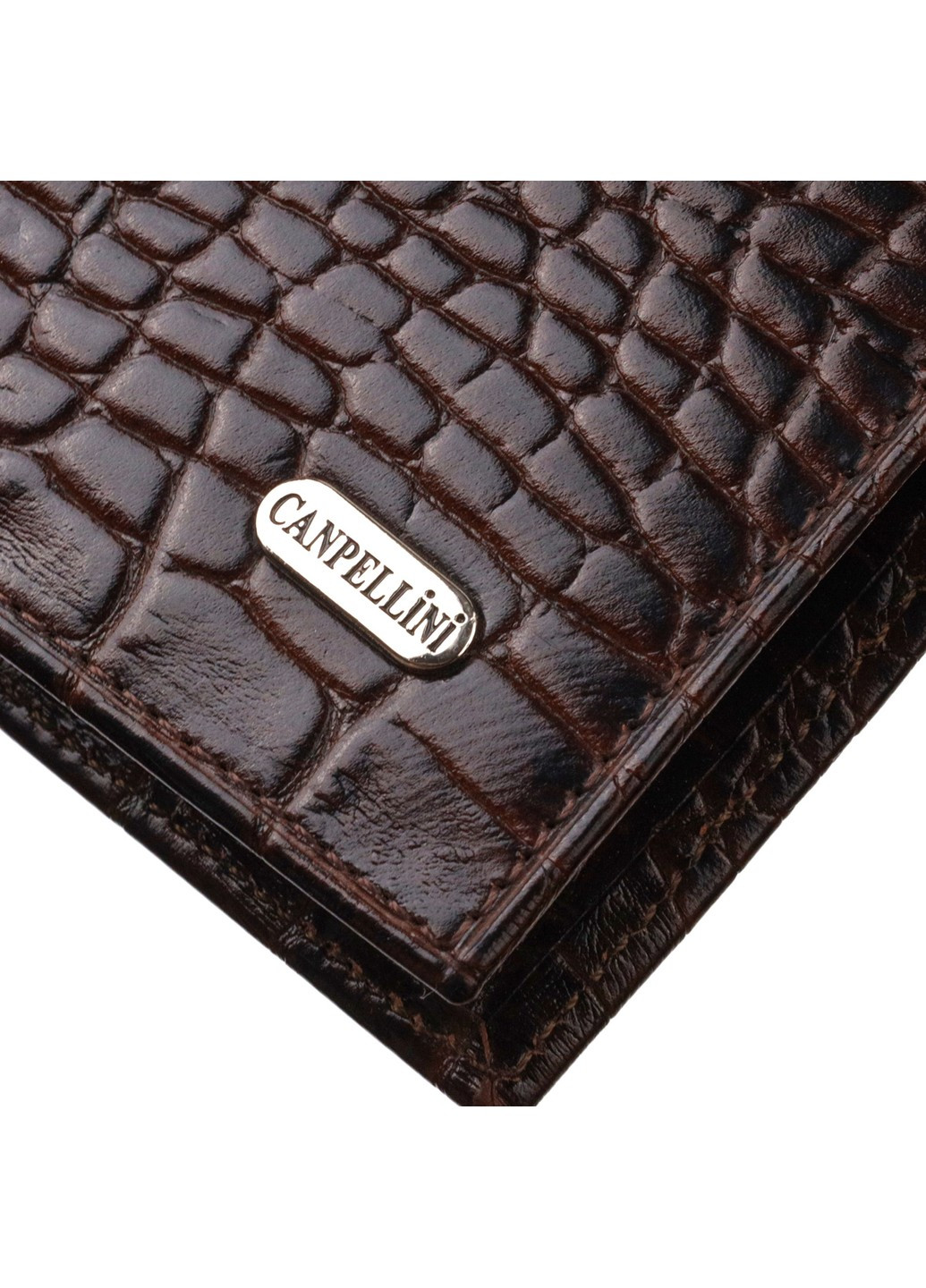 Горизонтальный мужской бумажник среднего размера из натуральной кожи с тиснением под крокодила 21860 Коричневый Canpellini (259874163)