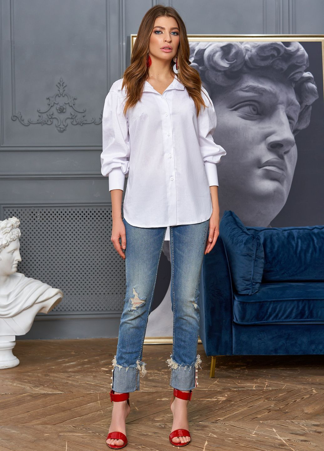 Белая классическая, повседневный, кэжуал рубашка однотонная Jadone Fashion