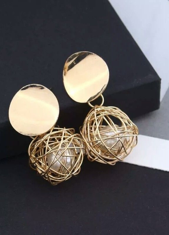 Сережки золотисті кульки всередині з намистинками Fashion Jewelry (275268505)