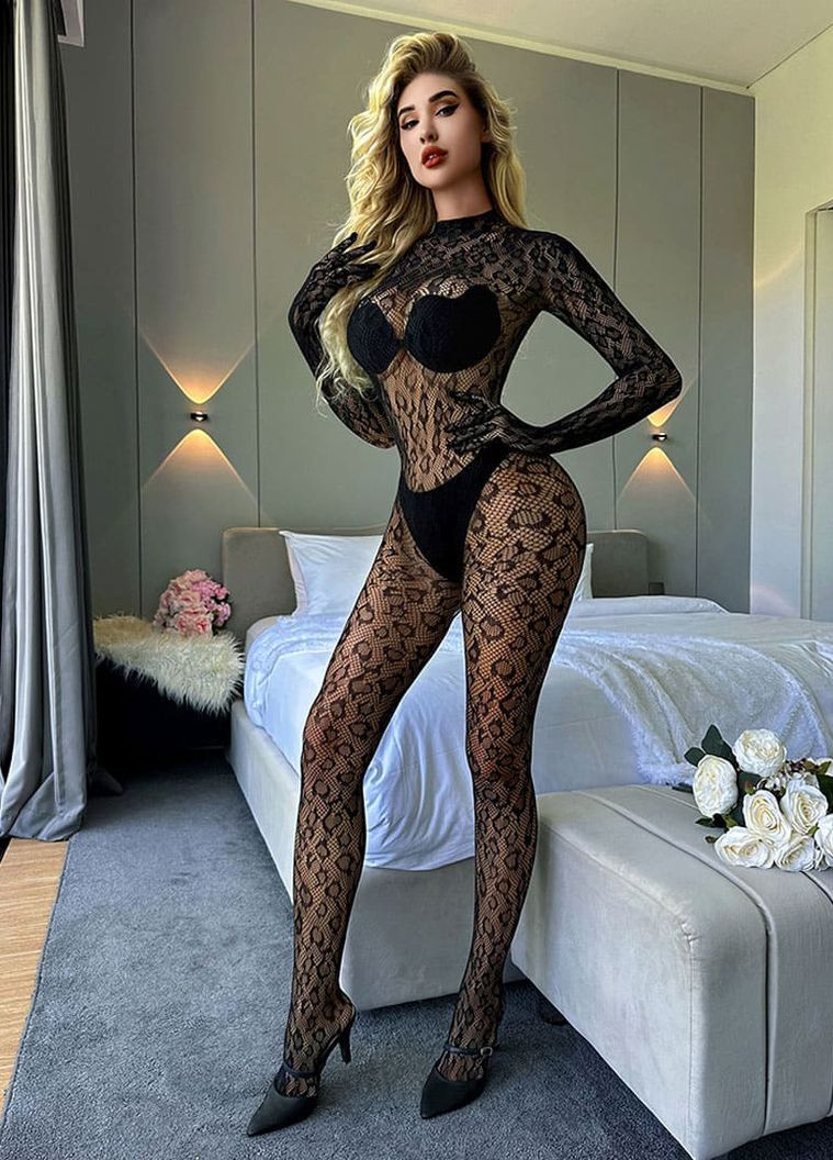 Сексуальный соблазнительный эротический бодистокинг боди комбинезон сетка – эротическое белье Langsha леопардовый чёрный откровенный полиамид, эластан
