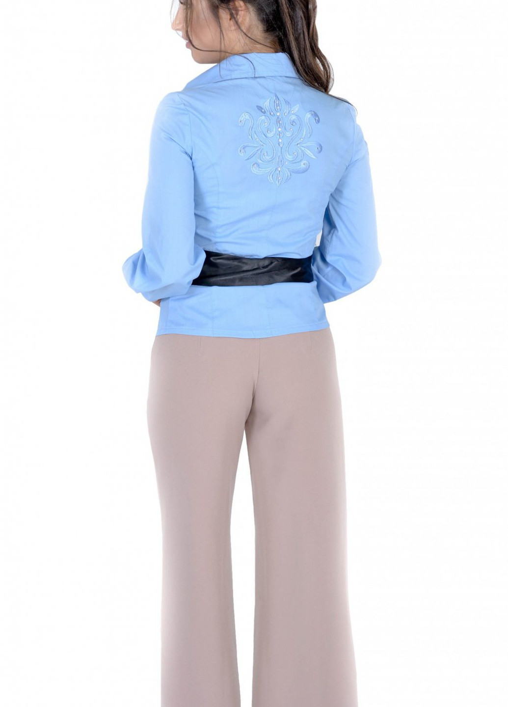 Синяя блузи сорочка з візерунком та стразами (ут000006641) Lemanta