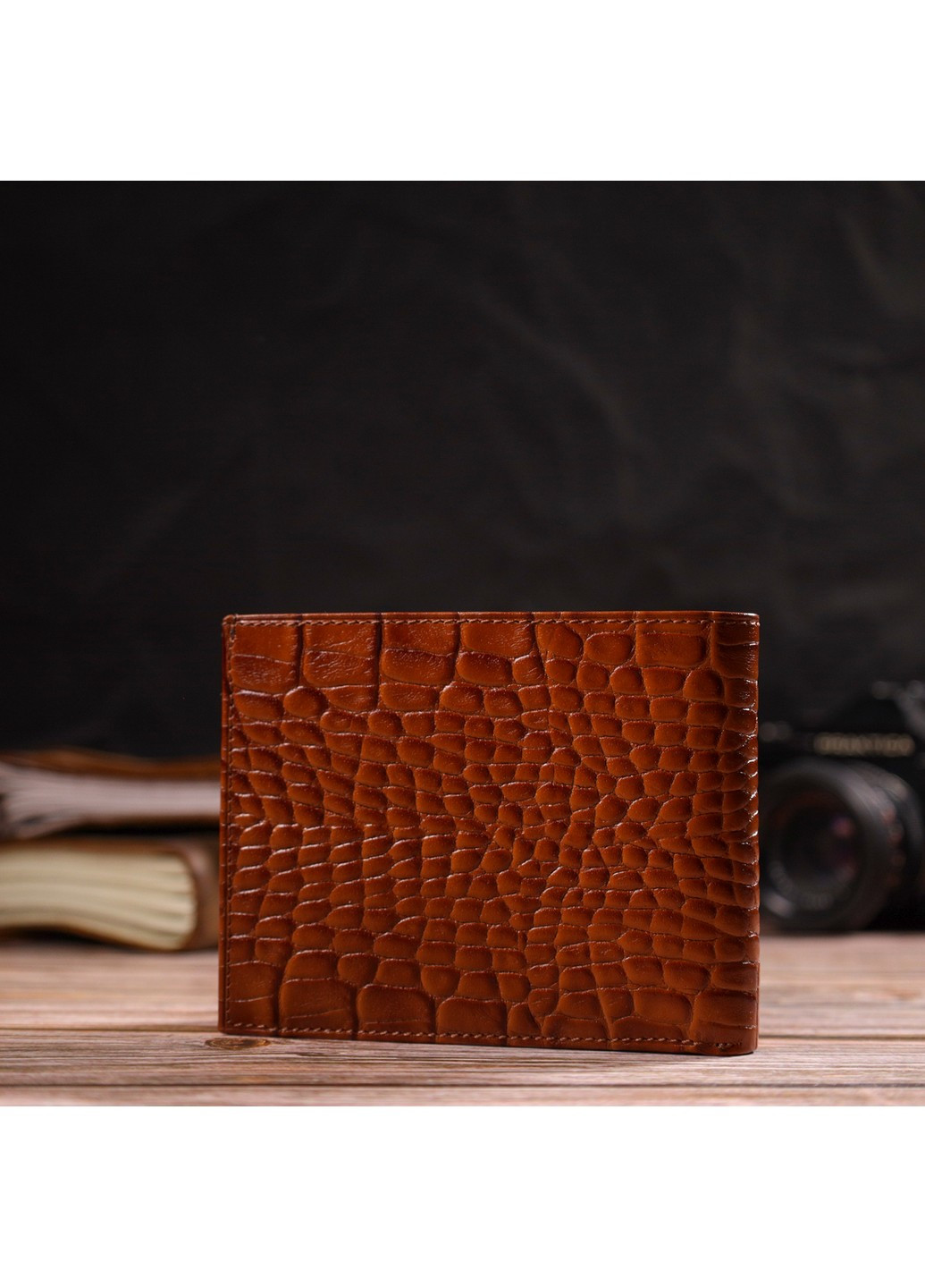 Современный кошелек для мужчин из натуральной кожи с тиснением под крокодила 21574 Коричневый Canpellini (259873918)