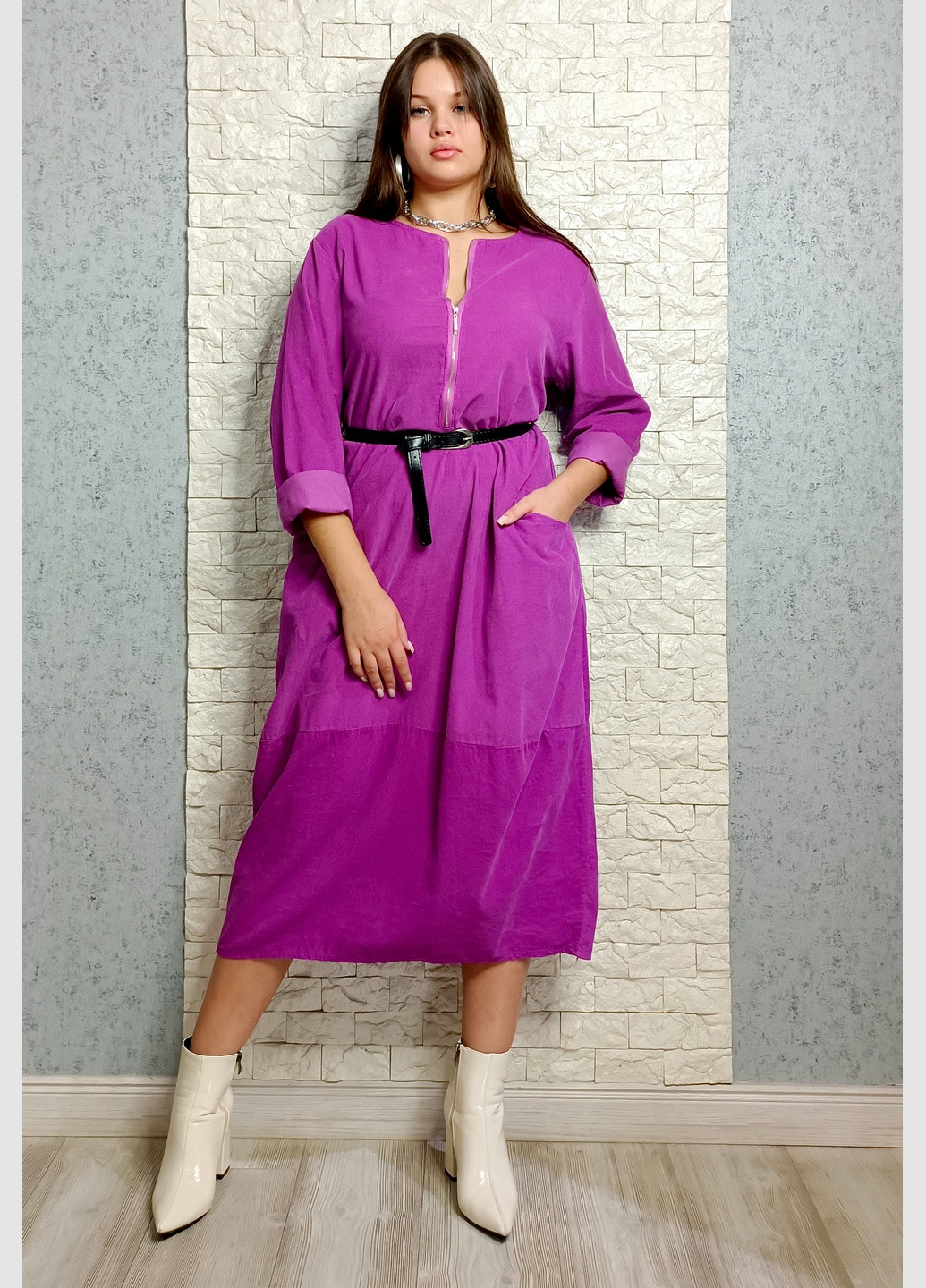 Фуксиновое (цвета Фуксия) кэжуал платье баллон New Collection однотонное