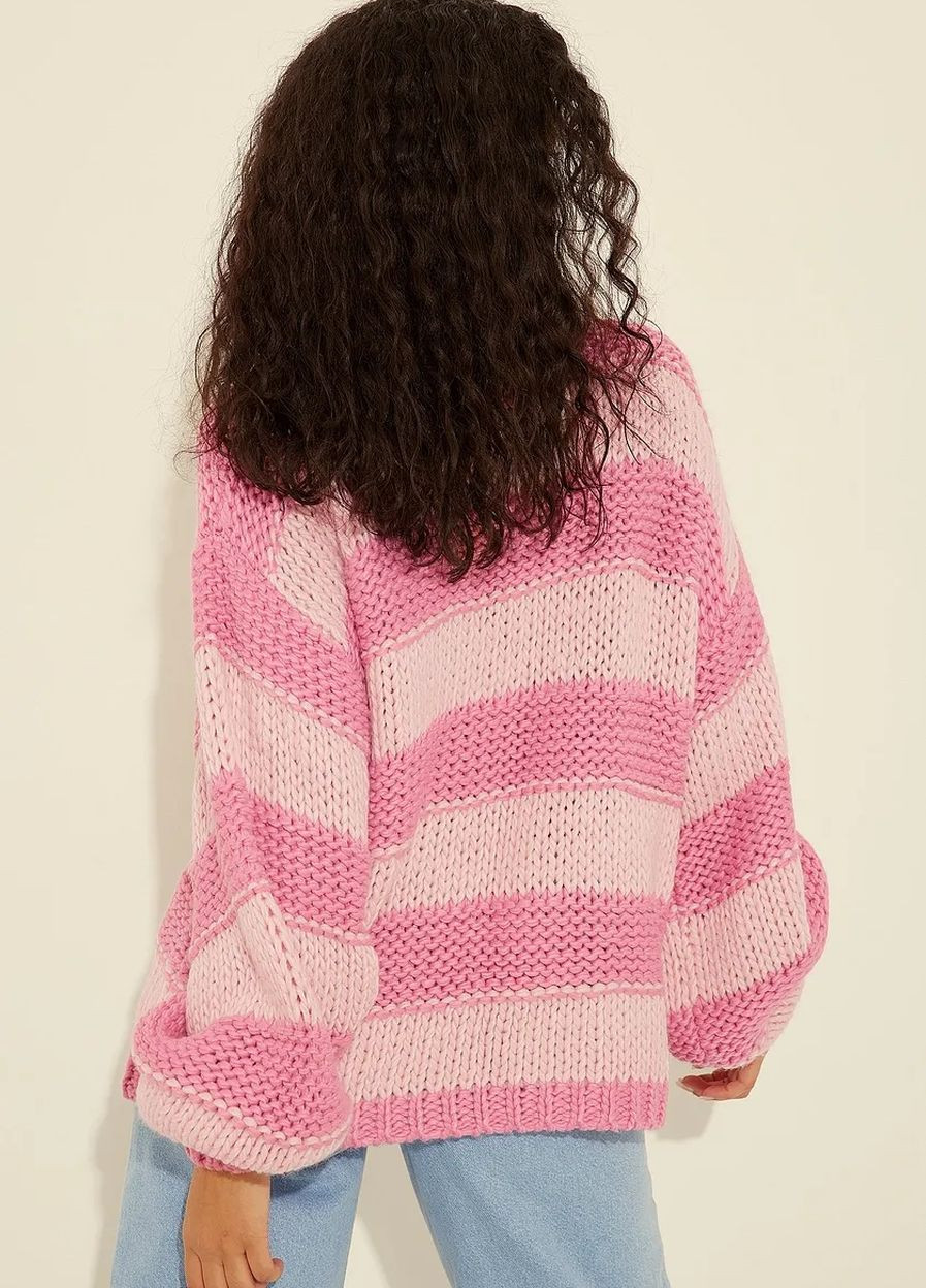 Розовый свитер зима,розовый в полоску, NA-KD
