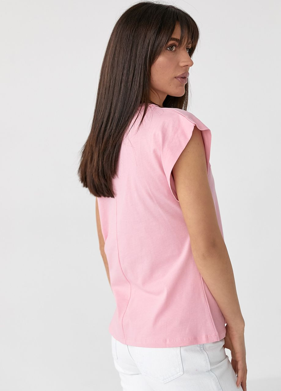 Розовая летняя однотонная футболка с удлиненным плечевым швом - розовый Lurex