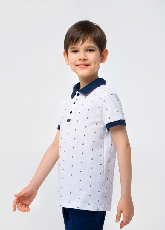 Белая детская футболка-футболка-поло (короткий рукав) рисунок на белом для мальчика Smil