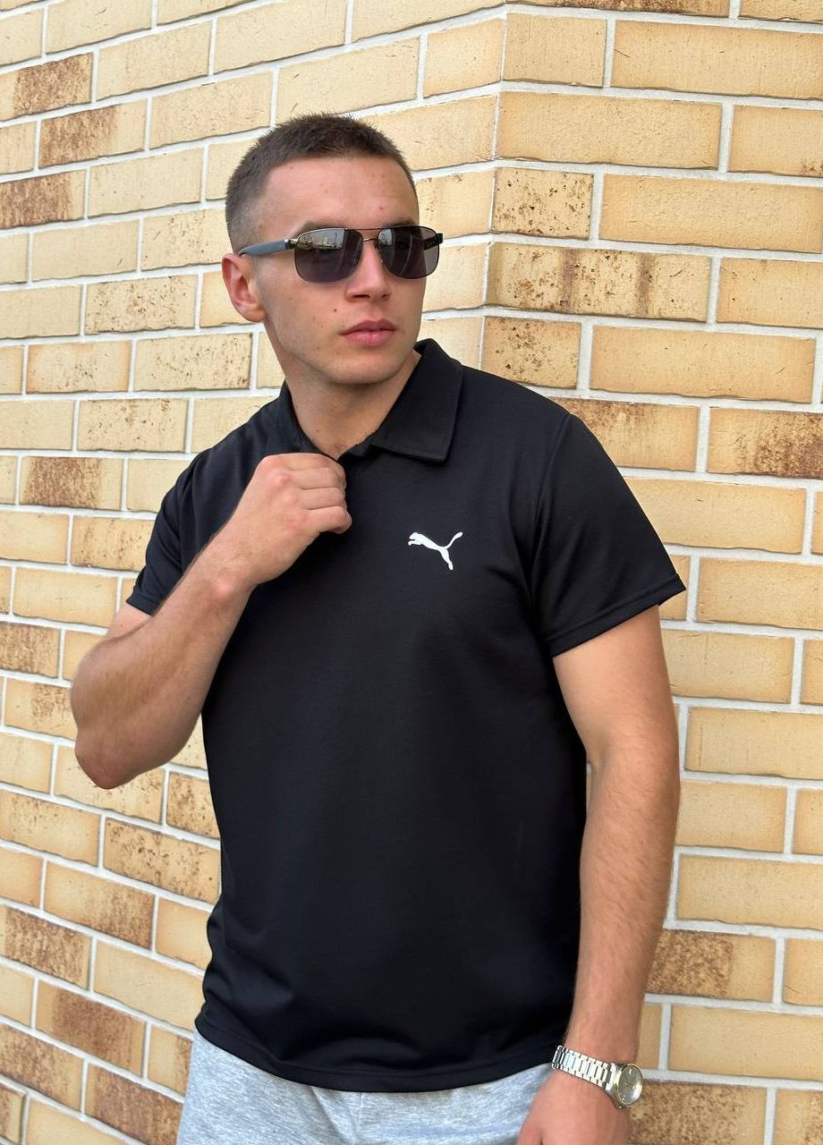 Черная футболка-стильне спортивне поло з лого puma для мужчин Vakko однотонная