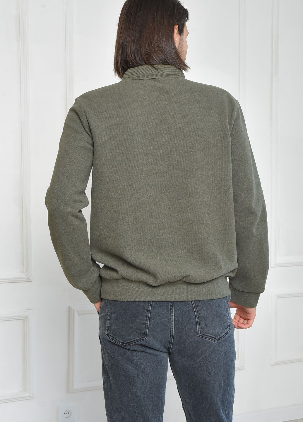 Оливковый (хаки) зимний свитер мужской цвета хаки пуловер Let's Shop