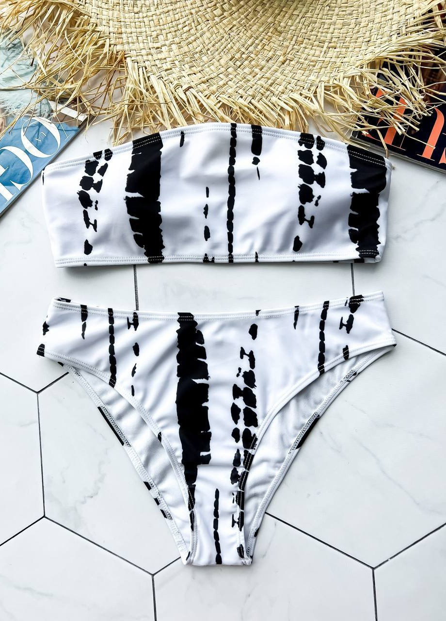 Чорно-білий літній стильний комплект купальник + штани No Brand