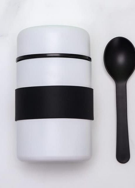 Металлический ланч бокс - термос с ложкой Soup 400 мл, бело-черный More (268909086)