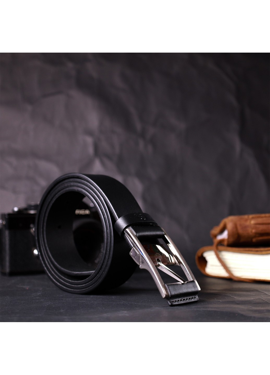 Брючный кожаный ремень для мужчин из квадратной пряжкой 11679 Черный Grande Pelle (267932208)