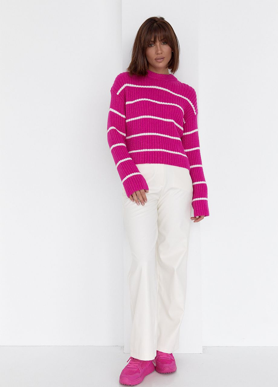 Жіночий трикотажний светр оверсайз в смужку - фуксія Lurex (263346160)