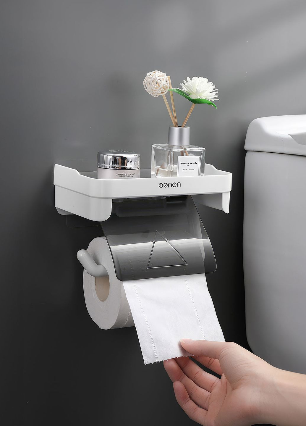 Тримач для туалетного паперу з полицею Сірий 67477 OnePro (261995112)