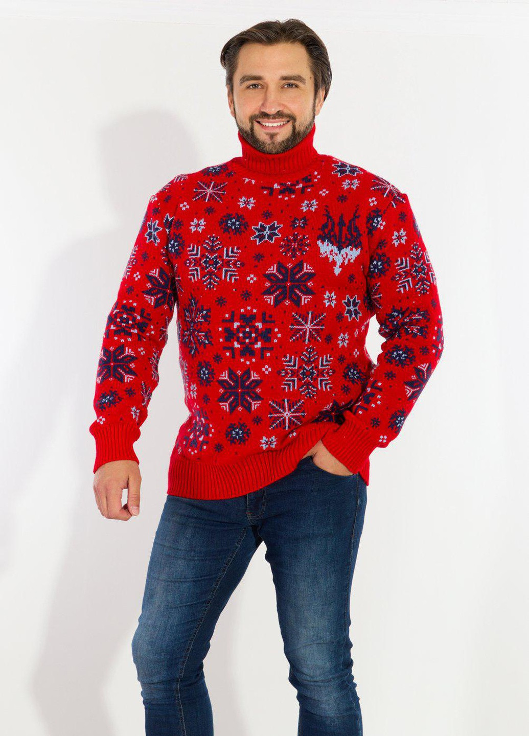 Красный светри чоловічий светр з українською символікою (110858) Lemanta